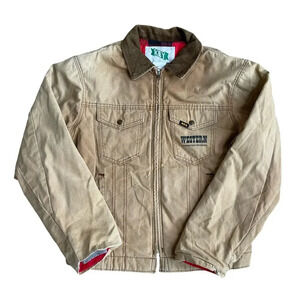 Vintage Workwear Khaki Jacket Flannel Lined Carhartt Style Western Safety Award
